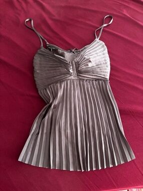 Banana Republic Pleated Taupe Spaghetti Strap Dress